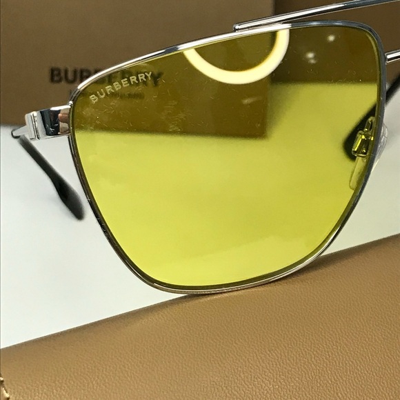 BURBERRY Blaine BE3141 1005 aviator sunglass gunmetal frame with yellow lenses. - Picture 7 of 15